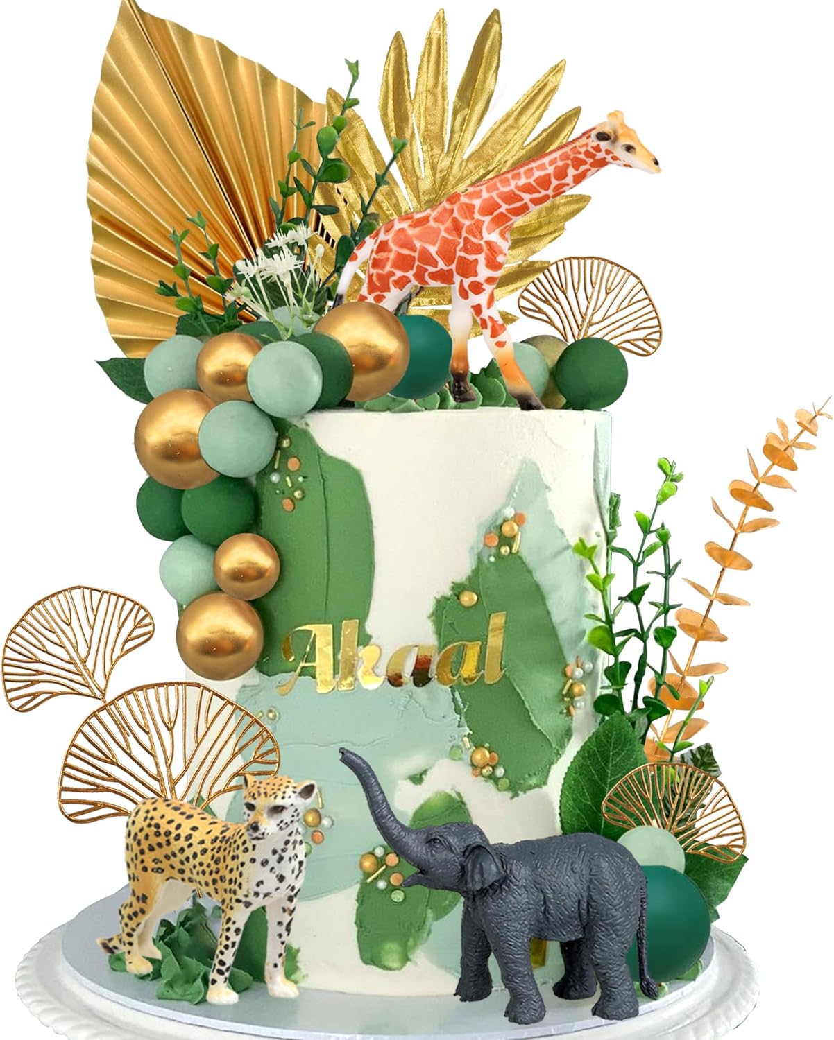 26 PCS Jungle Animal Cake Toppers Safari Animals Figure Gold Palms Picks Jungle Wild One Animals Cake Decorations for Safari Theme Birthday (style 1)