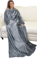 Catalonia Wearable Blanket with Sleeves and Pocket, Cozy Soft Fleece Mink Micro Plush Wrap Throws Blanket Robe for Women and Men, Gift for Her