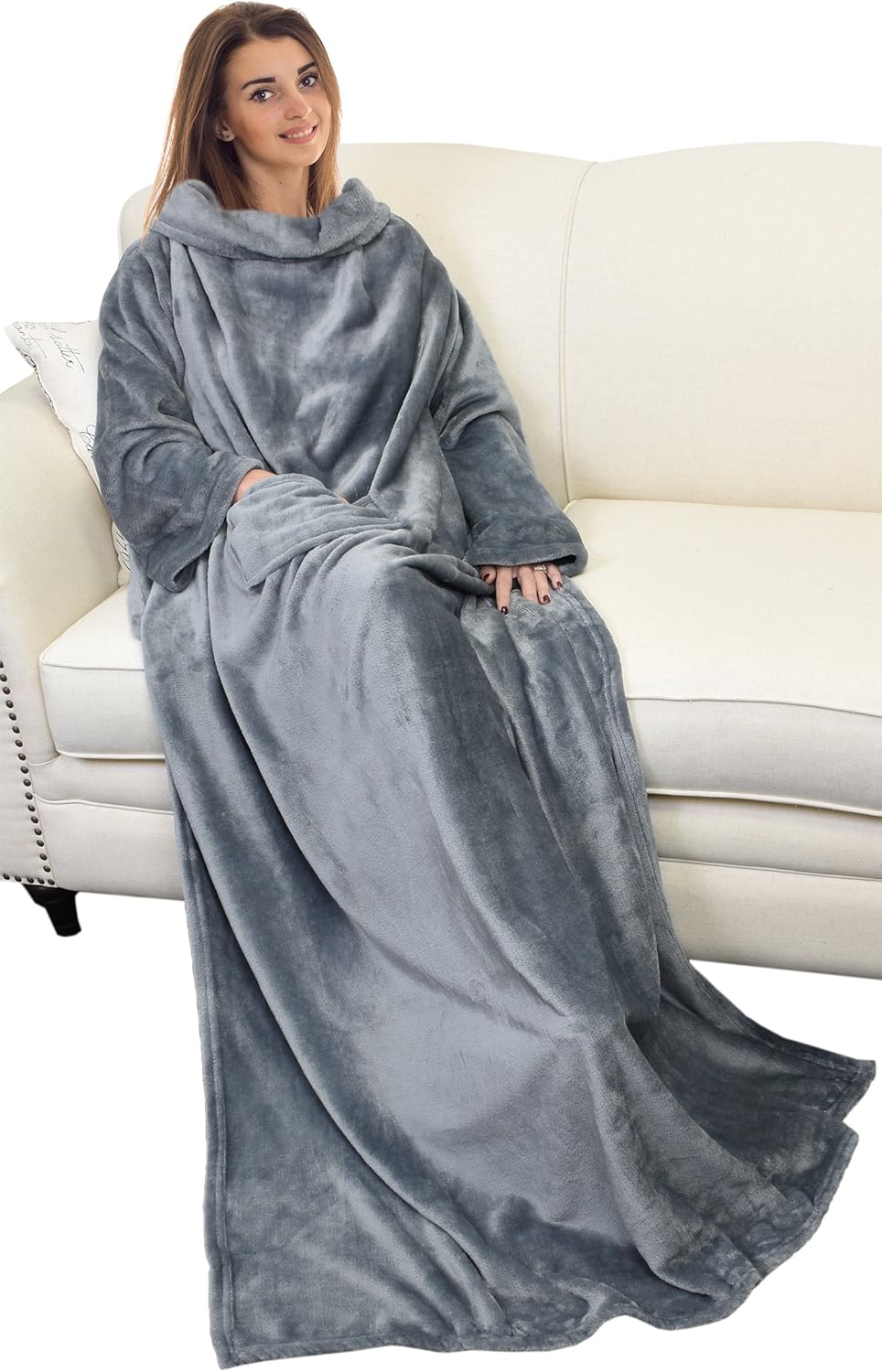 Catalonia Wearable Blanket with Sleeves and Pocket, Cozy Soft Fleece Mink Micro Plush Wrap Throws Blanket Robe for Women and Men, Gift for Her