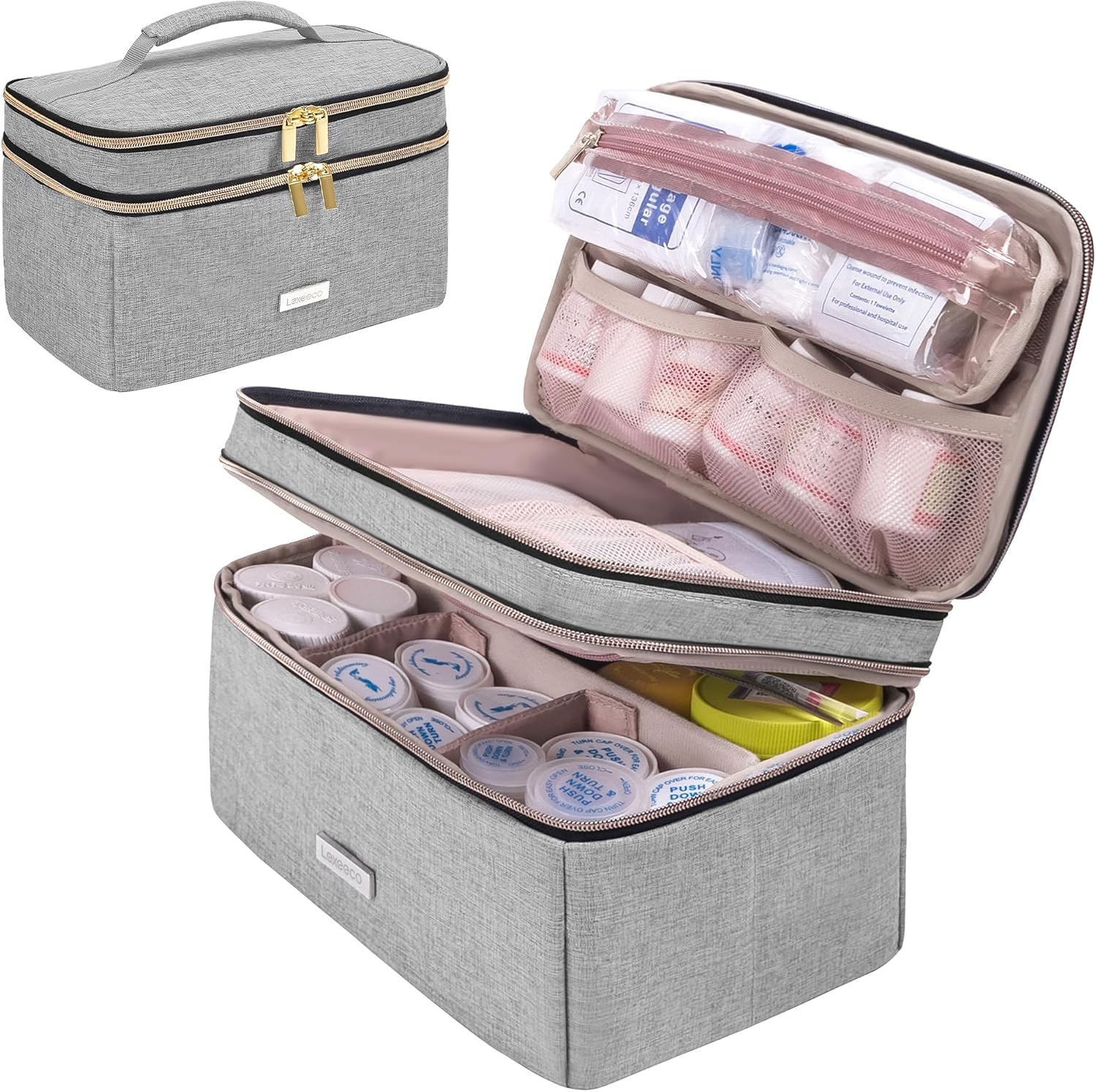 Medicine Storage Bag Pill Bottle Organizer with Portable Small Pouch Travel Medication Bottle Organizer for Emergency Home First Aid Box Kit (Gray)