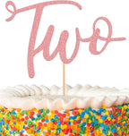 Two Cake Topper - Glitter Golden 2nd Birthday Cake Decorating Supplies, Perfect for Two Years Old Party or 2nd Anniversary