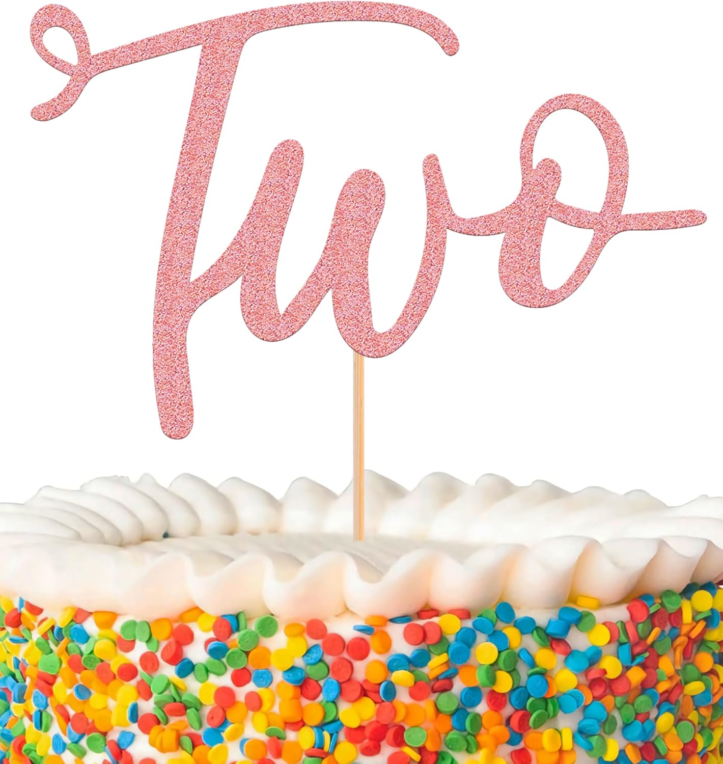 Two Cake Topper - Glitter Golden 2nd Birthday Cake Decorating Supplies, Perfect for Two Years Old Party or 2nd Anniversary