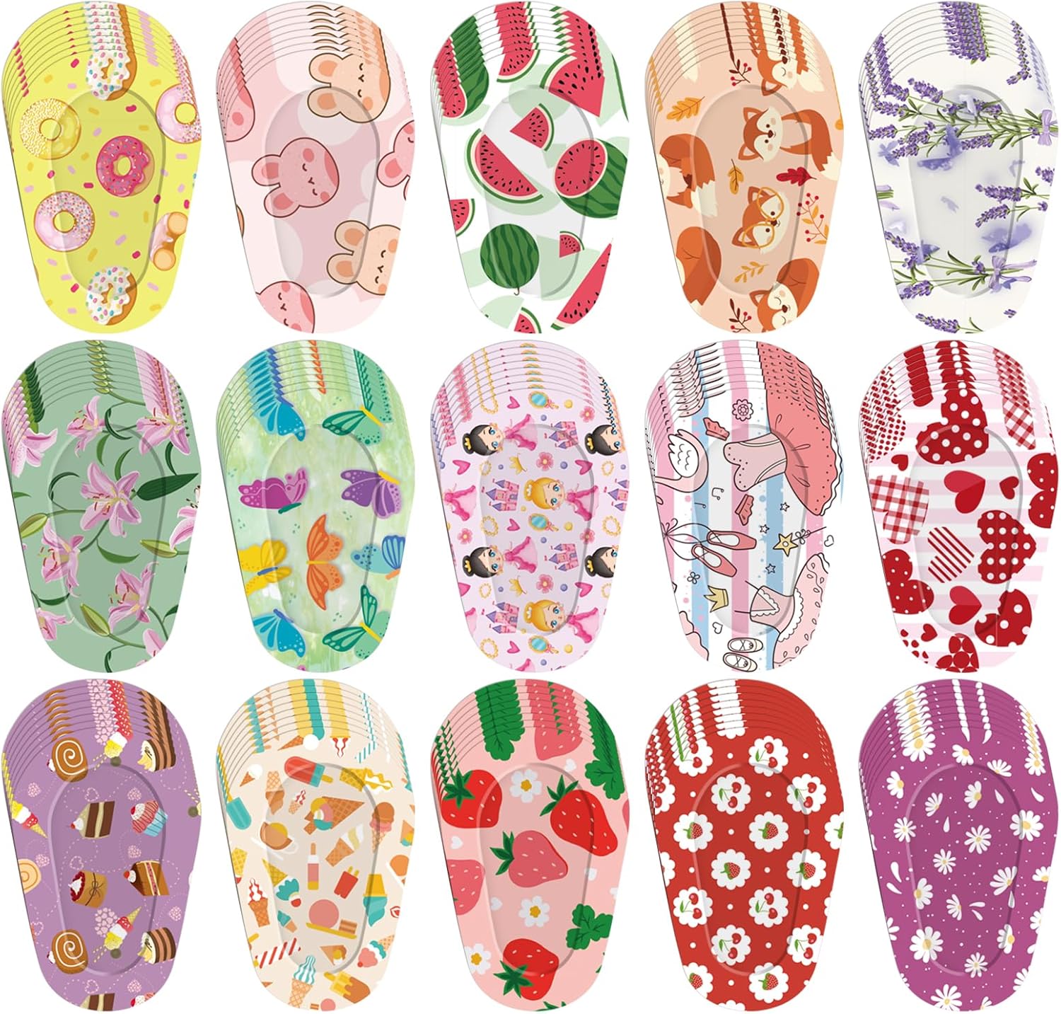 120 Pcs Adhesive Eye Patches for Kids and Girls,Bulk Breathable Soft Cotton, with Cute Pattern Designs, 15 Styles with 8 Pieces Each