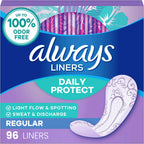 Always Panty Liners for Women Daily Protect Liners, Regular Length,96 Count