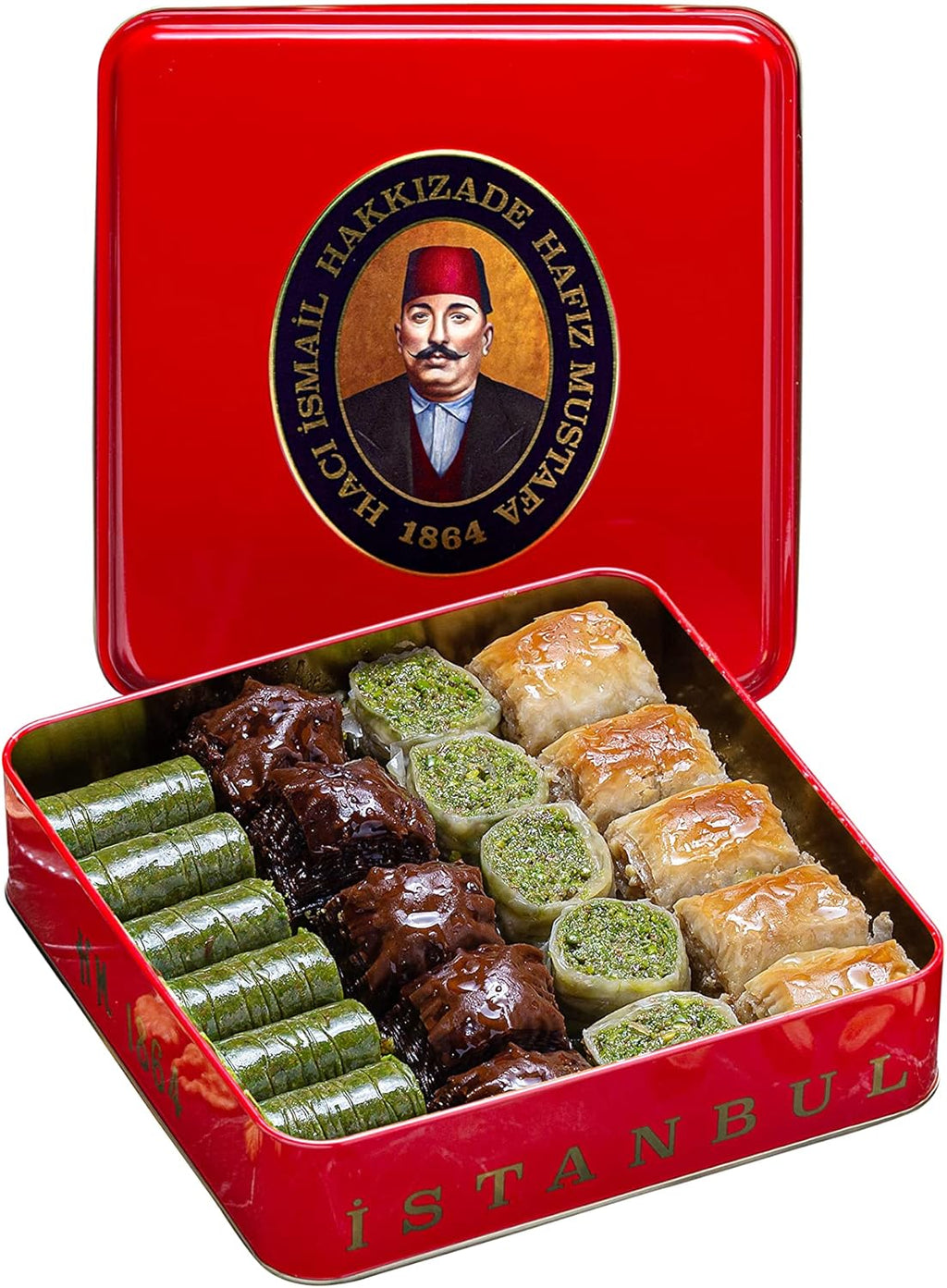 Hafiz Mustafa 1864 Istanbul Baklava Pastry Box - Baked Baklava Dessert Snacks Made from Fresh Phyllo Dough Sheets, Pistachio, Hazelnut, Walnut - Turkish Sweets Tray Gift Ideas for Birthday, Christmas