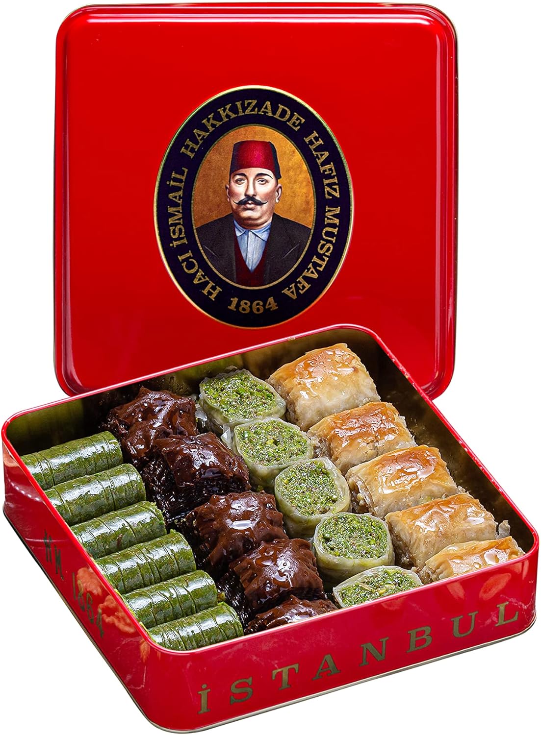 Hafiz Mustafa 1864 Istanbul Baklava Pastry Box - Baked Baklava Dessert Snacks Made from Fresh Phyllo Dough Sheets, Pistachio, Hazelnut, Walnut - Turkish Sweets Tray Gift Ideas for Birthday, Christmas