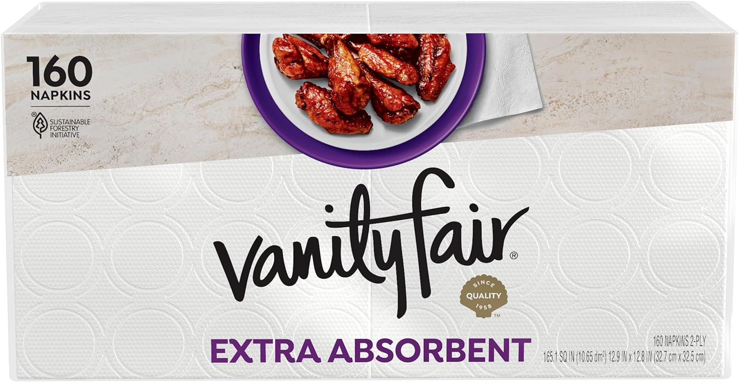 Vanity Fair Extra Absorbent Premium Paper Napkins, 160 Count, Disposable Napkins Made Soft And Strong For Messy Meals And Everyday Use