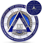 Sparkly Diamond 21 Year Sobriety Coin - 12 Steps Spin Triangle AA Coins - Clockwork Addiction Recovery AA Chips and Medallions - Celebrate 1-65 Prime Clean Alcoholics Anonymous Gifts for Men Women