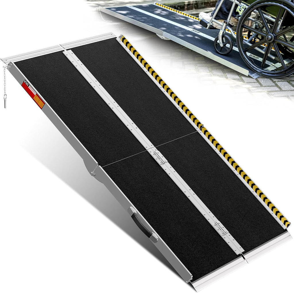 VNN Portable Wheelchair Ramp 5FT, Seamless Non-Slip Aluminum Ramps for Wheelchairs for Home, Handicap Wheelchair Ramps for Home Steps, Aluminum Loading Dock Plates, Black
