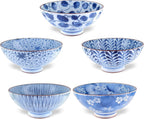 Japanese Handcrafted Rice Bowl, Authentic Mino Ware Pottery, Aie gawari Chawan, set of 5