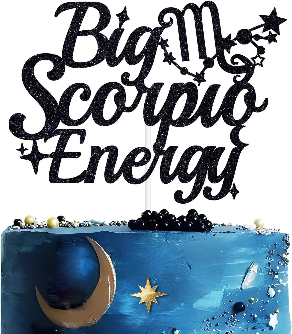 Big Scorpio Energy Cake Topper, Scorpio Birthday Cake Décor, 12 Zodiac Constellations Scorpio Birthday Party Decorations Supplies Black Glitter