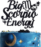 Big Scorpio Energy Cake Topper, Scorpio Birthday Cake Décor, 12 Zodiac Constellations Scorpio Birthday Party Decorations Supplies Black Glitter