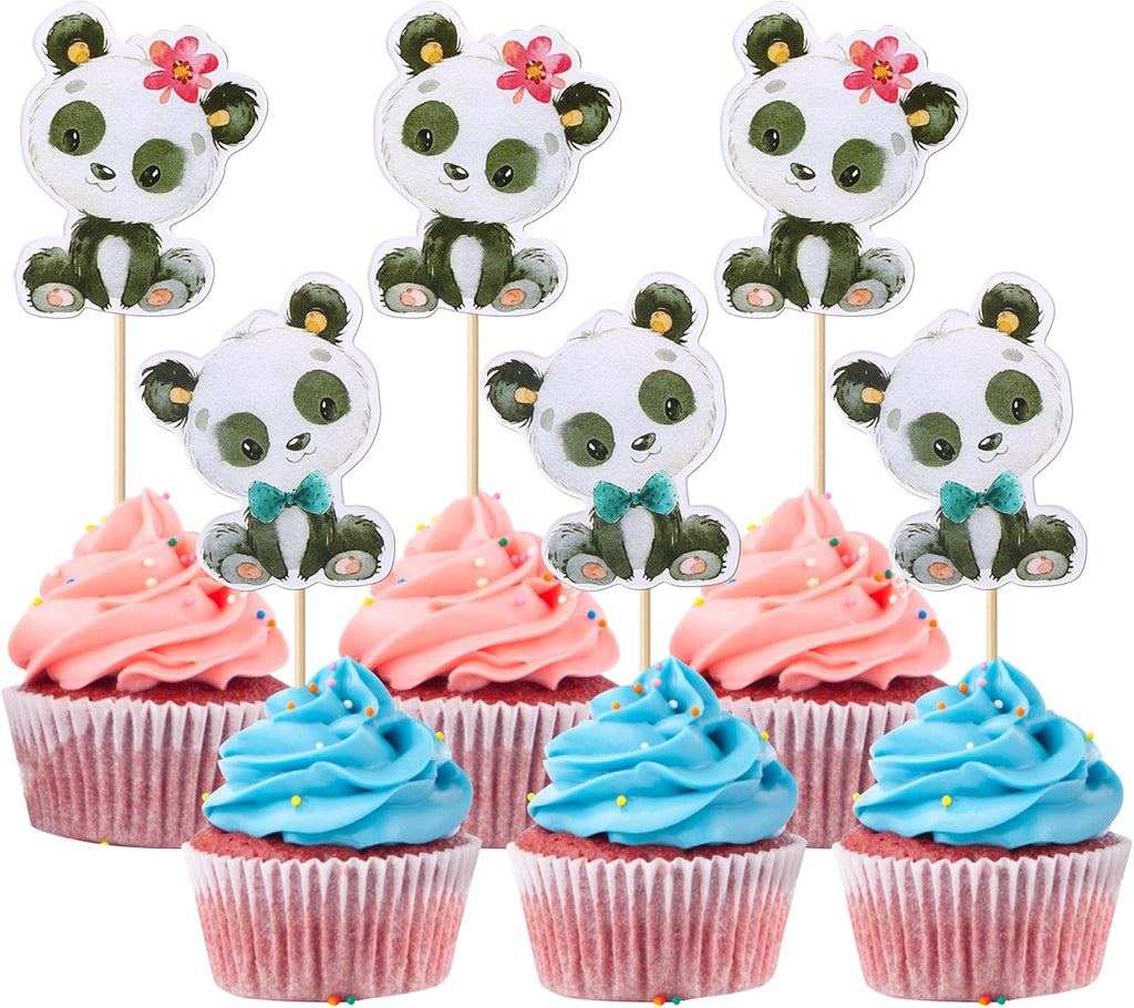 Rsstarxi 36 Pack Panda Cupcake Toppers Cute Baby Panda Cupcake Picks Decorations for Gender Reveal Theme Panda Baby Shower Boys Girls Birthday Party Cake Decorations