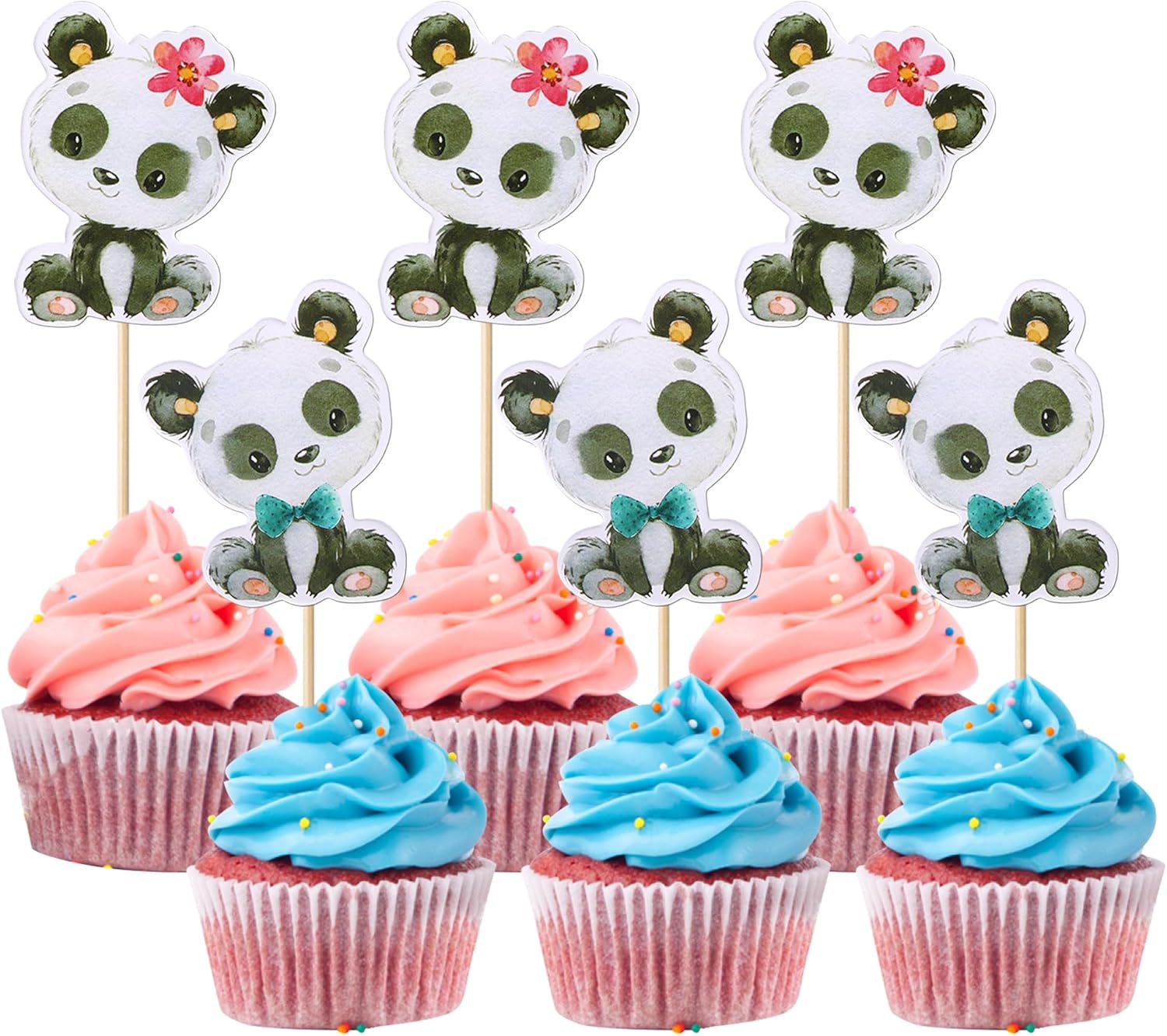 Rsstarxi 36 Pack Panda Cupcake Toppers Cute Baby Panda Cupcake Picks Decorations for Gender Reveal Theme Panda Baby Shower Boys Girls Birthday Party Cake Decorations
