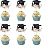 24PCS Graduation Hat Cupcake Toppers Wafer Paper Class of 2026 Grad Cap Cupcake Picks for 2026 Graduation Theme Party Cake Decorations Supplies