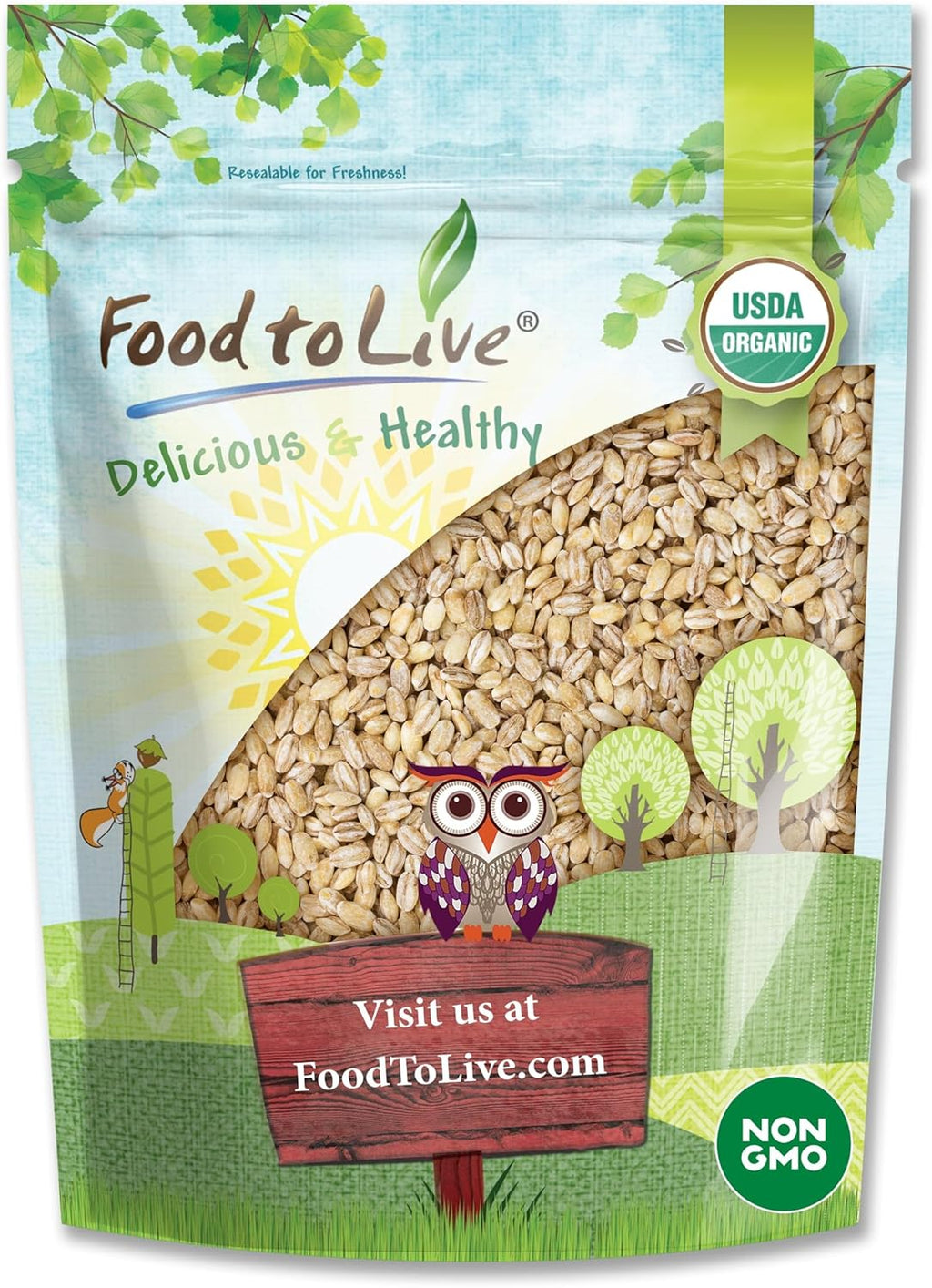 Food to Live Organic Pearl Barley, 3 Pounds – Non-GMO, Polished Unhulled Barley, Kosher, Vegan, Bulk. Cooks Faster than Hulled Barley. Rich in Fiber, Selenium. Great for Hot Cereal, Salads, Stews