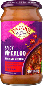 Patak's Spicy Vindaloo Simmer Sauce, Extra Curry, Made with Tomato Paste, Chile & Spices, Gluten-Free & Vegan Indian, Perfect for Chicken, Lamb & Vegetables, 15 oz Jar, 3-Pack
