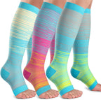 Open Toe Compression Socks Women & Men-3 Pairs 20-30 mmHg Knee High Stockings for Circulation Support
