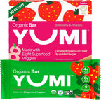 Yumi Organic Toddler Snacks Bars - Gluten-Free, No Added Sugar, 7+ Vegetables, Soft-Baked Crust, Yumi Bars Healthy Toddler Organic Snacks - School Safe and for Lunch Boxes, Strawberry & Rhubarb (30ct.)
