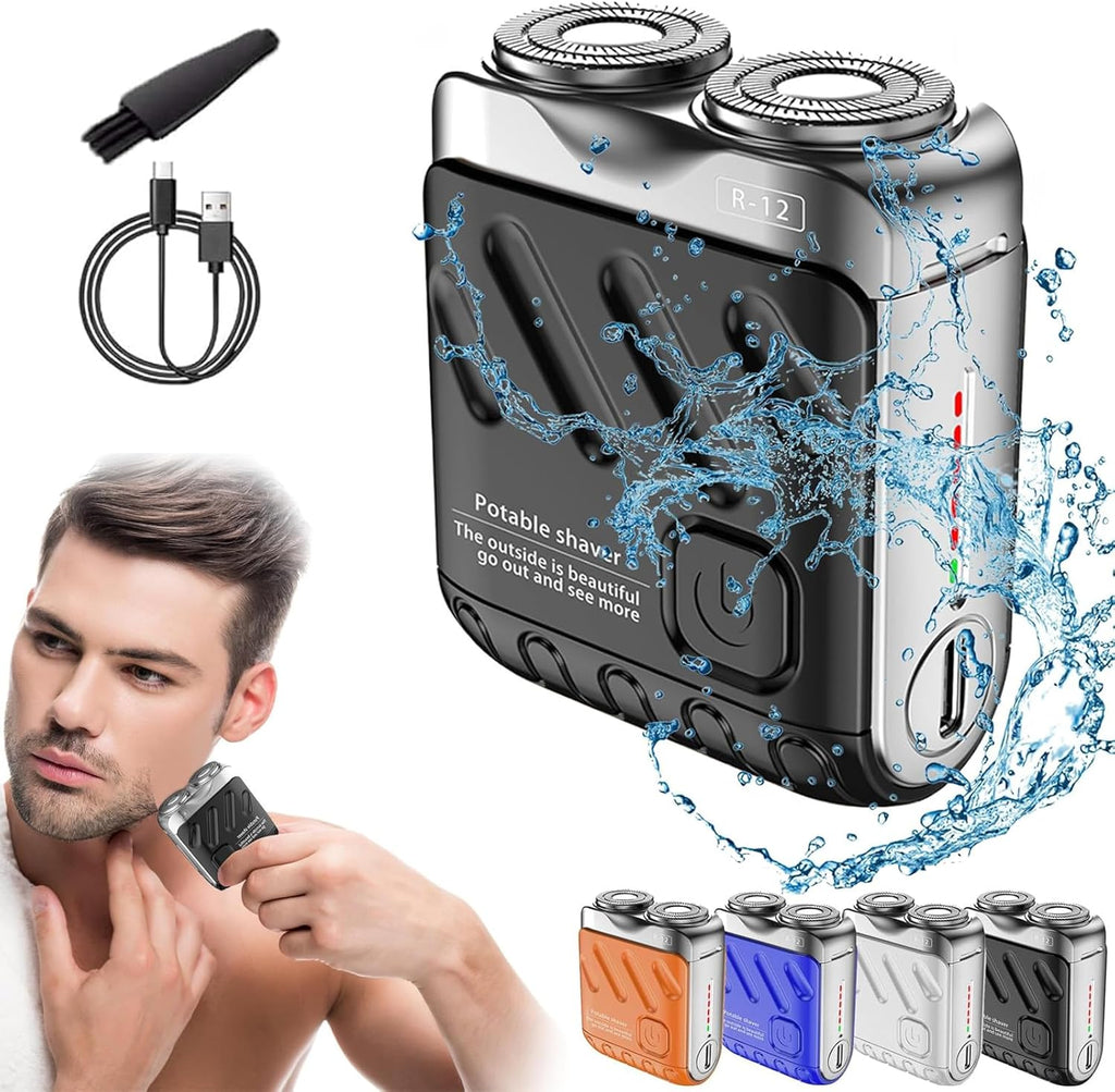 Skywortl Mini Shaver, Beard Shavers Portable Suitcase Design Razor, Mini Portable Electric Shaver for Men Waterproof, Fast Charging Long Battery Life Double-Ring Magnetic Cutter for Travel (Black)