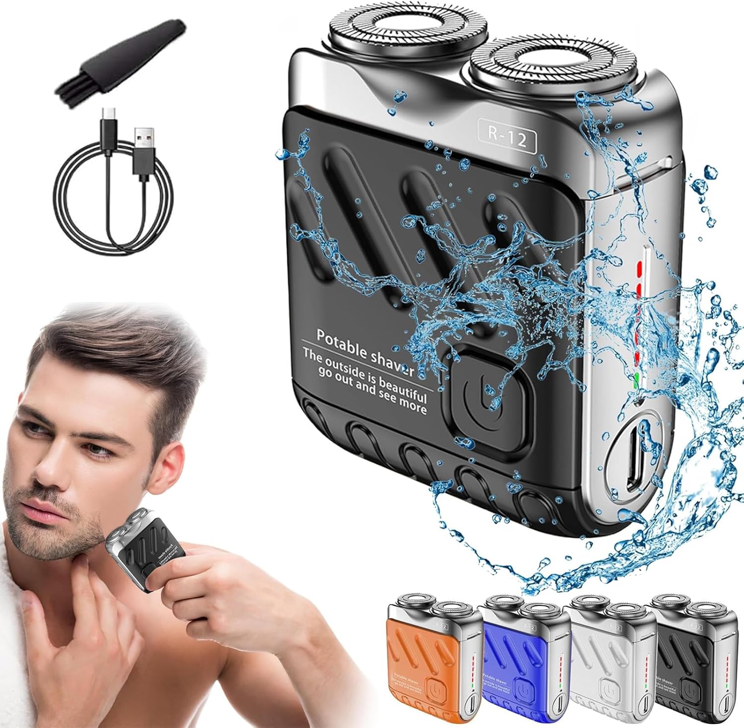Skywortl Mini Shaver, Beard Shavers Portable Suitcase Design Razor, Mini Portable Electric Shaver for Men Waterproof, Fast Charging Long Battery Life Double-Ring Magnetic Cutter for Travel (Black)