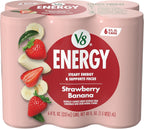 V8 +ENERGY Strawberry Banana Energy Drink, Made with Real Vegetable and Fruit Juices, 8 FL OZ Can (Pack of 6)