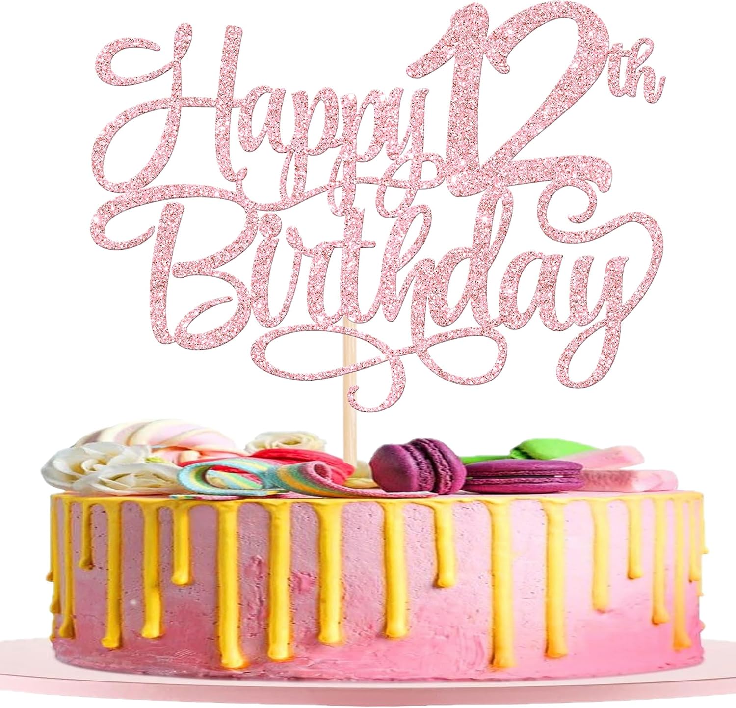 Rsstarxi 1 Pack Pink Happy 12th Birthday Cake Topper Number 12 Twelve Years Old Birthday Cake Pick Decoration for Girls12th Birthday Anniversary Party Decorations Supplies