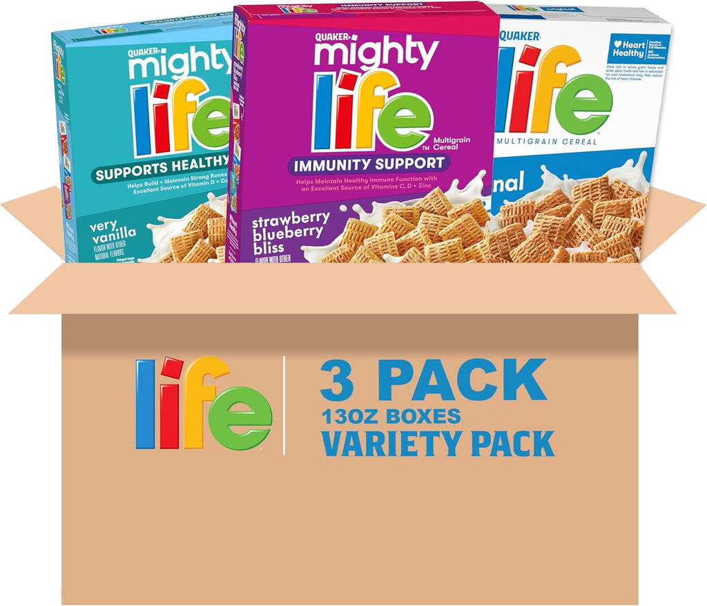 Quaker Mighty Life Multigrain Breakfast Cereal, 3 Flavor Variety Pack (3 Pack)