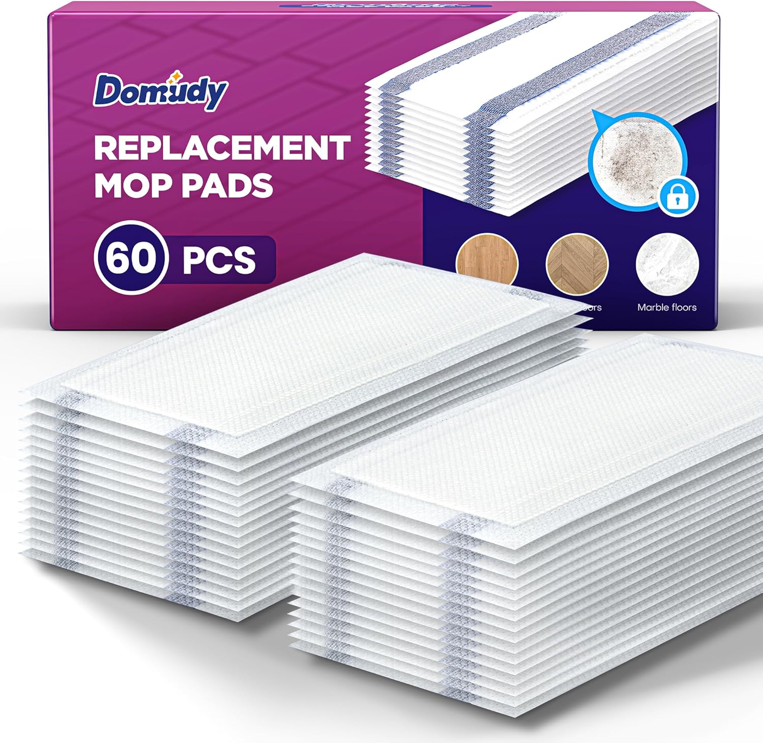 4-Layer Super Absorbent Pad Refills for Swiffer Wet Jet Mop, Heavy Duty & No-Shedding Mopping Pads Refill, Disposable Streak-Free Cleaning for All Sealed Floors 60 Pack