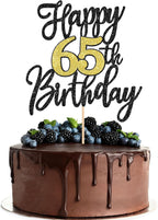 1 PCS Happy 65th Birthday Cake Topper Black Gold Glitter Cheers to 65 Years Birthday Cake Pick 65 Fabulous Cake Decoration for Happy 65th Birthday Anniversary Party Decorations Supplies