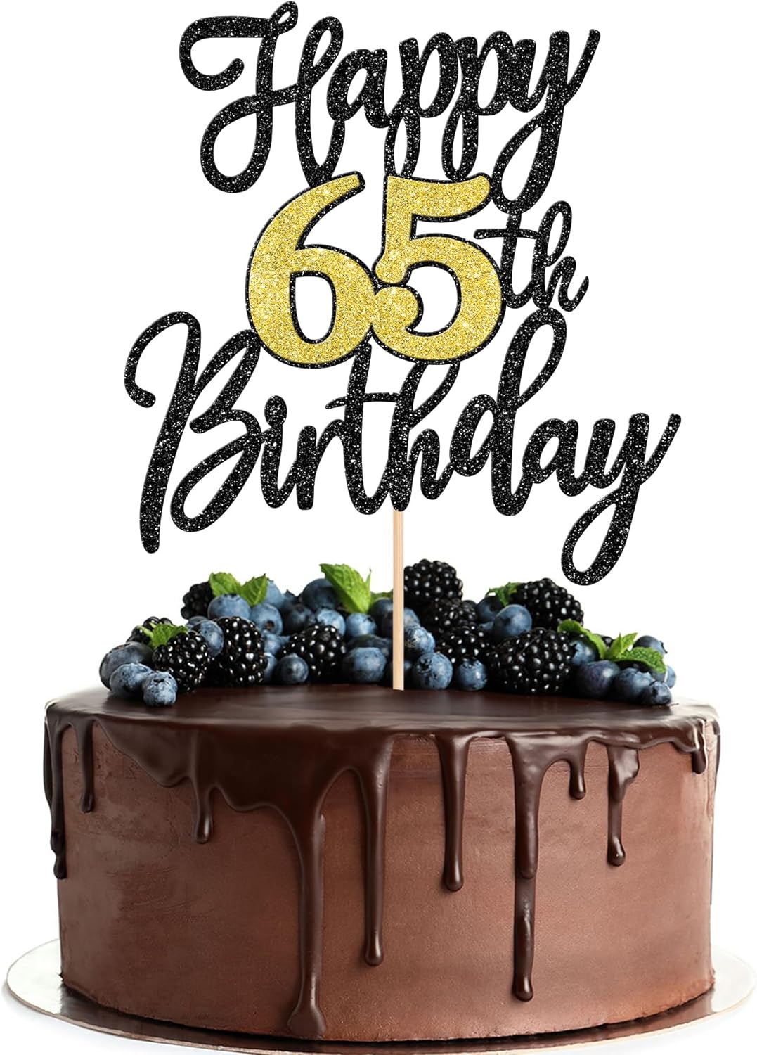 1 PCS Happy 65th Birthday Cake Topper Black Gold Glitter Cheers to 65 Years Birthday Cake Pick 65 Fabulous Cake Decoration for Happy 65th Birthday Anniversary Party Decorations Supplies