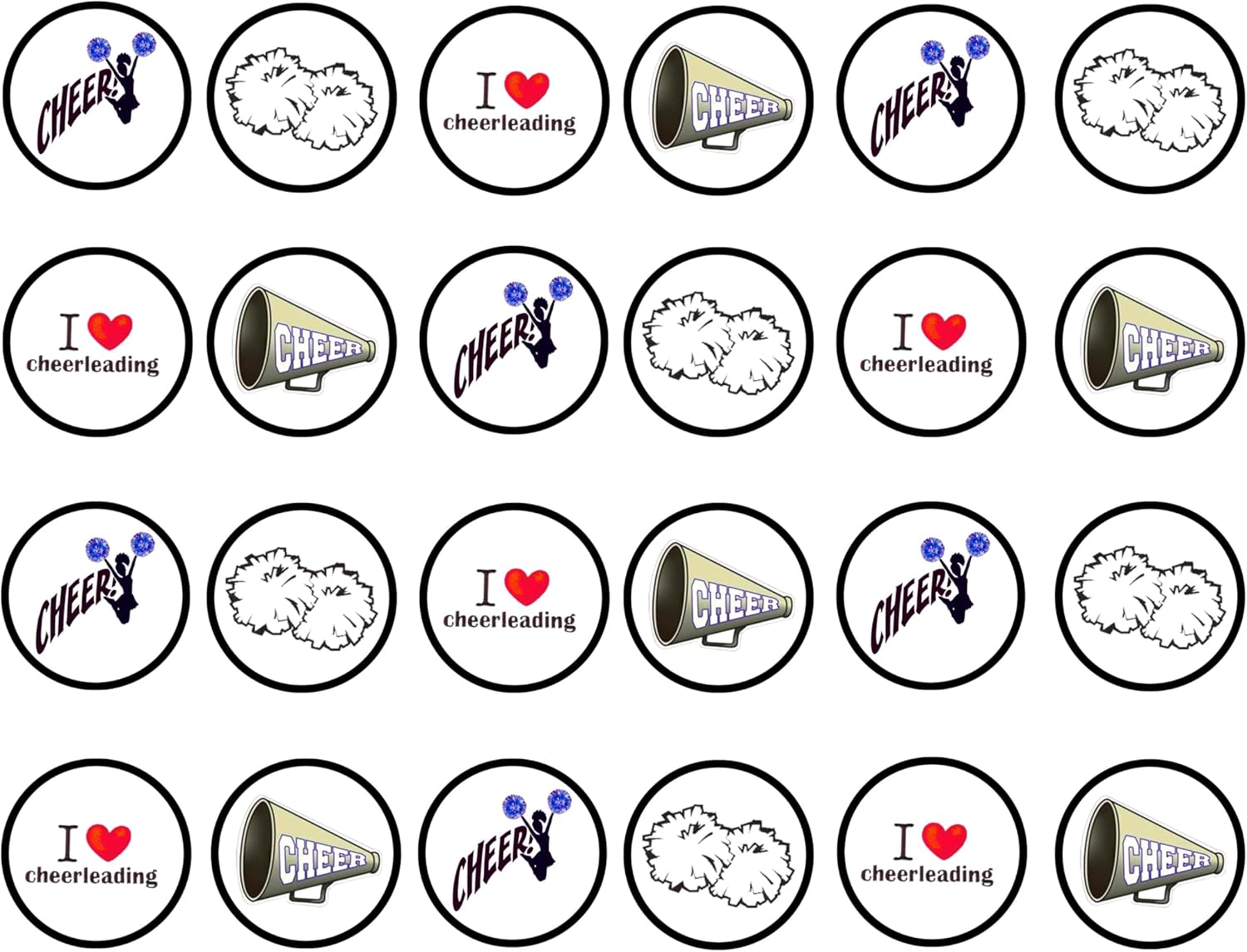 Cheerleader Edible Cupcake Toppers – Cheerleading-Themed Decorations for Squad Parties & Sports Events UNCUT (48 x 3cm/1.18 Inch Discs)