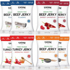 Think Jerky Beef and Turkey Jerky Variety Pack, Classic, Sweet Chipotle, Sriracha Honey, Sesame Teriyaki, Healthy Meat Snack, Low Calorie Low Fat - 1.0 oz Bags, 8 Pack, 2 of Each