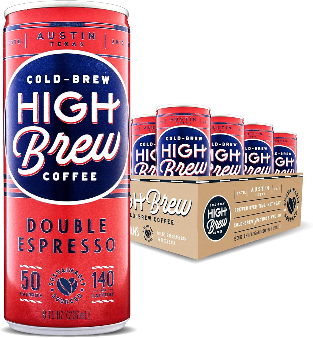 High Brew Coffee, Cold Brew Coffee, Double Espresso, 8 Fl Oz, Ready-To-Drink (Pack of 12)