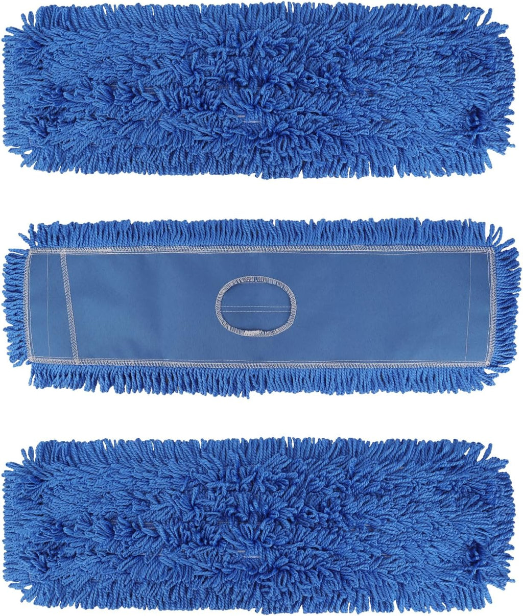 BeiLan 3 Pack 24 Inch Microfiber Dust Mop Head, Medium Washable Commercial Sweeper and Janitorial, Blue