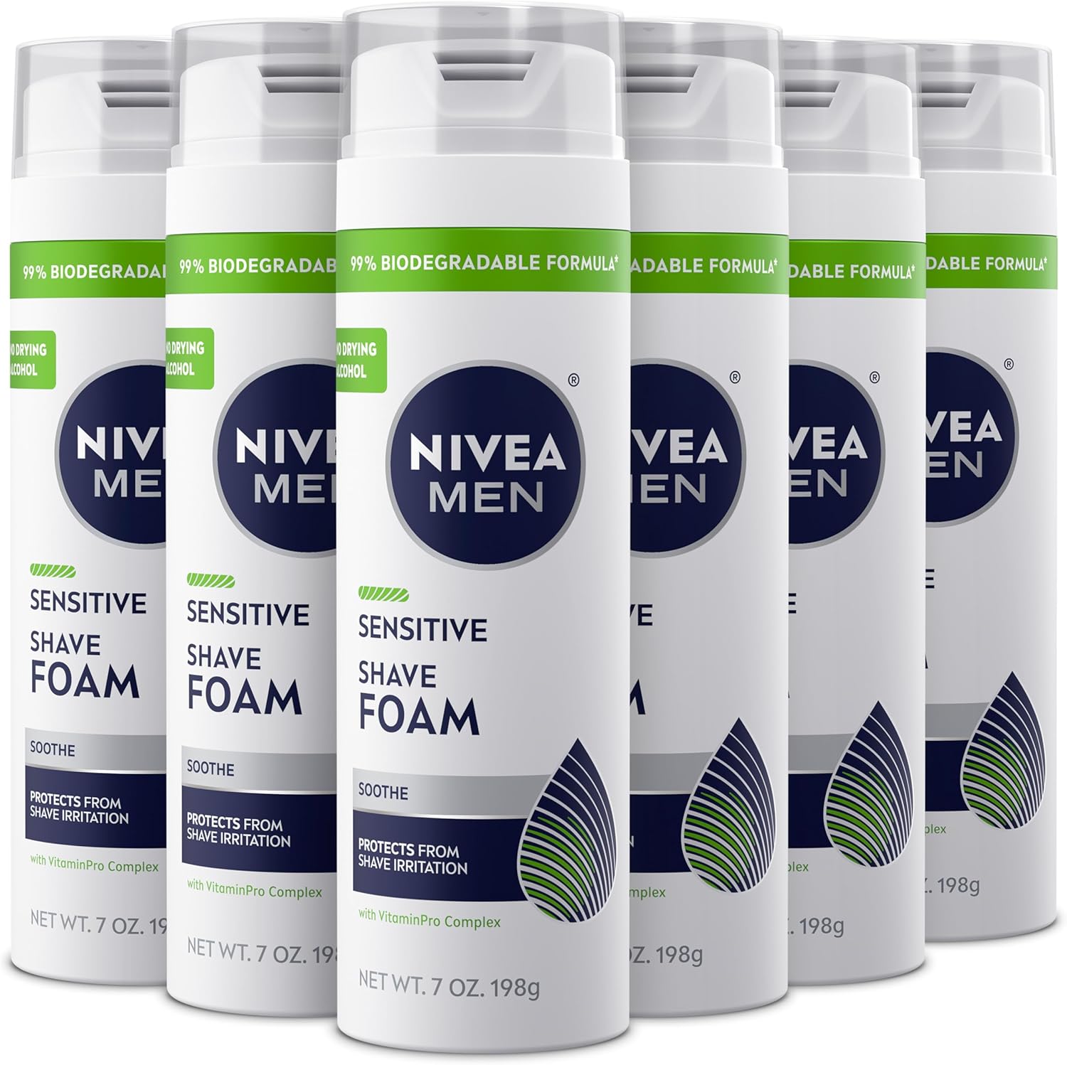 NIVEA MEN Sensitive Shave Foam with Vitamin E, Soothing Chamomile and Witch Hazel Extracts, 6 Pack of 7 Oz Cans