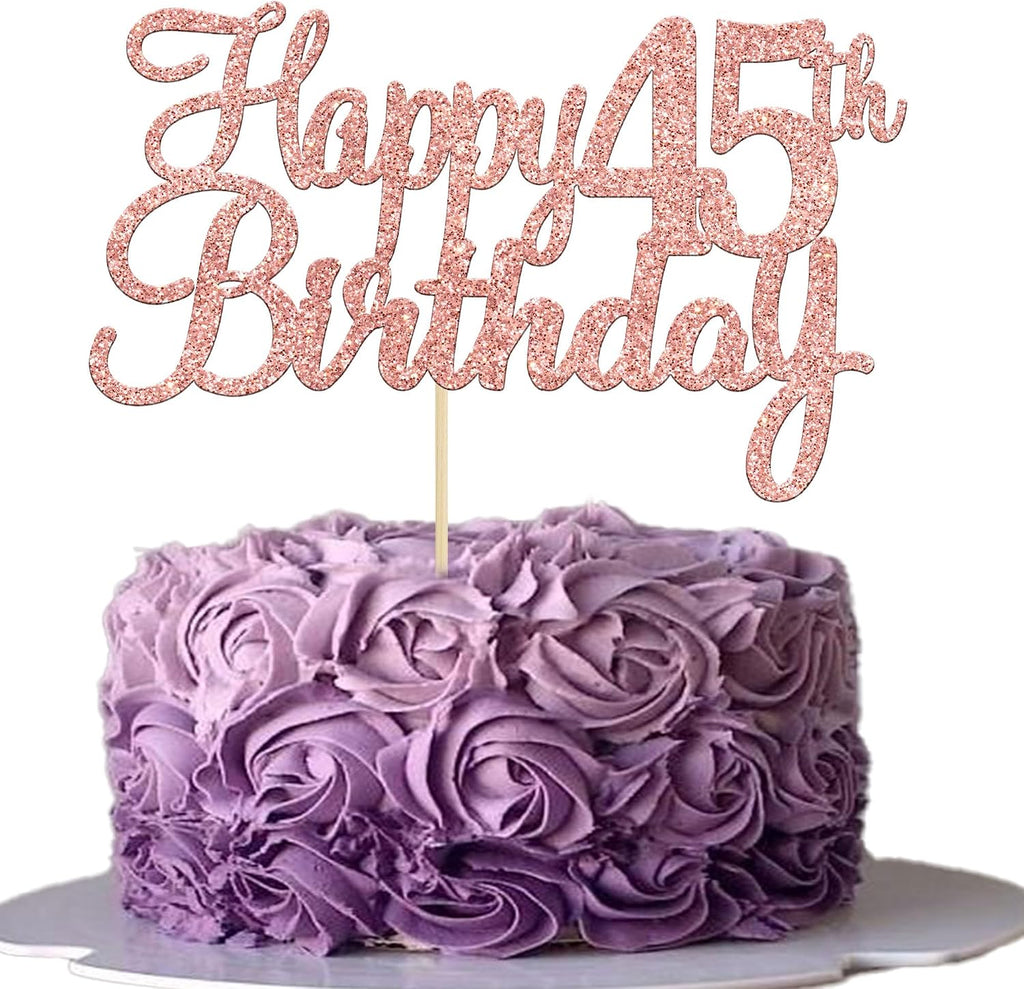 Gyufise 1Pc Happy 45th Birthday Cake Topper Glitter 45th Birthday Cake Pick Cheers to 45 Years Old Forty five Fabulous Cake Decorations for 45th Birthday Theme Party Supplies Rose Gold
