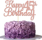 Gyufise 1Pc Happy 45th Birthday Cake Topper Glitter 45th Birthday Cake Pick Cheers to 45 Years Old Forty five Fabulous Cake Decorations for 45th Birthday Theme Party Supplies Rose Gold