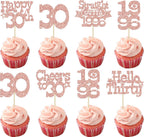Ephlyn 30Pcs Happy 30th Birthday Cupcake Toppers Glitter Thirty Straight Outta 1996 Cupcake Picks Cheers to 30 Years Cake Decorations for Happy 30th Birthday Anniversary Party Supplies Rose Gold