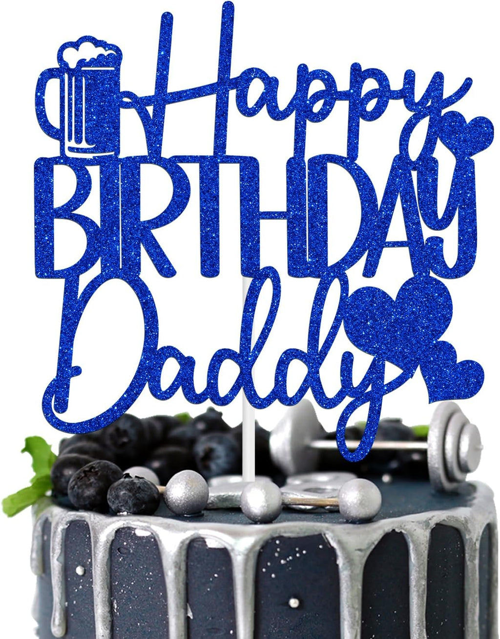Happy Birthday Daddy Cake Topper, Happy Birthday Father, Best Dad Ever, Father's Day Party Decorations Supplies, Blue Glitter