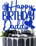 Happy Birthday Daddy Cake Topper, Happy Birthday Father, Best Dad Ever, Father's Day Party Decorations Supplies, Blue Glitter