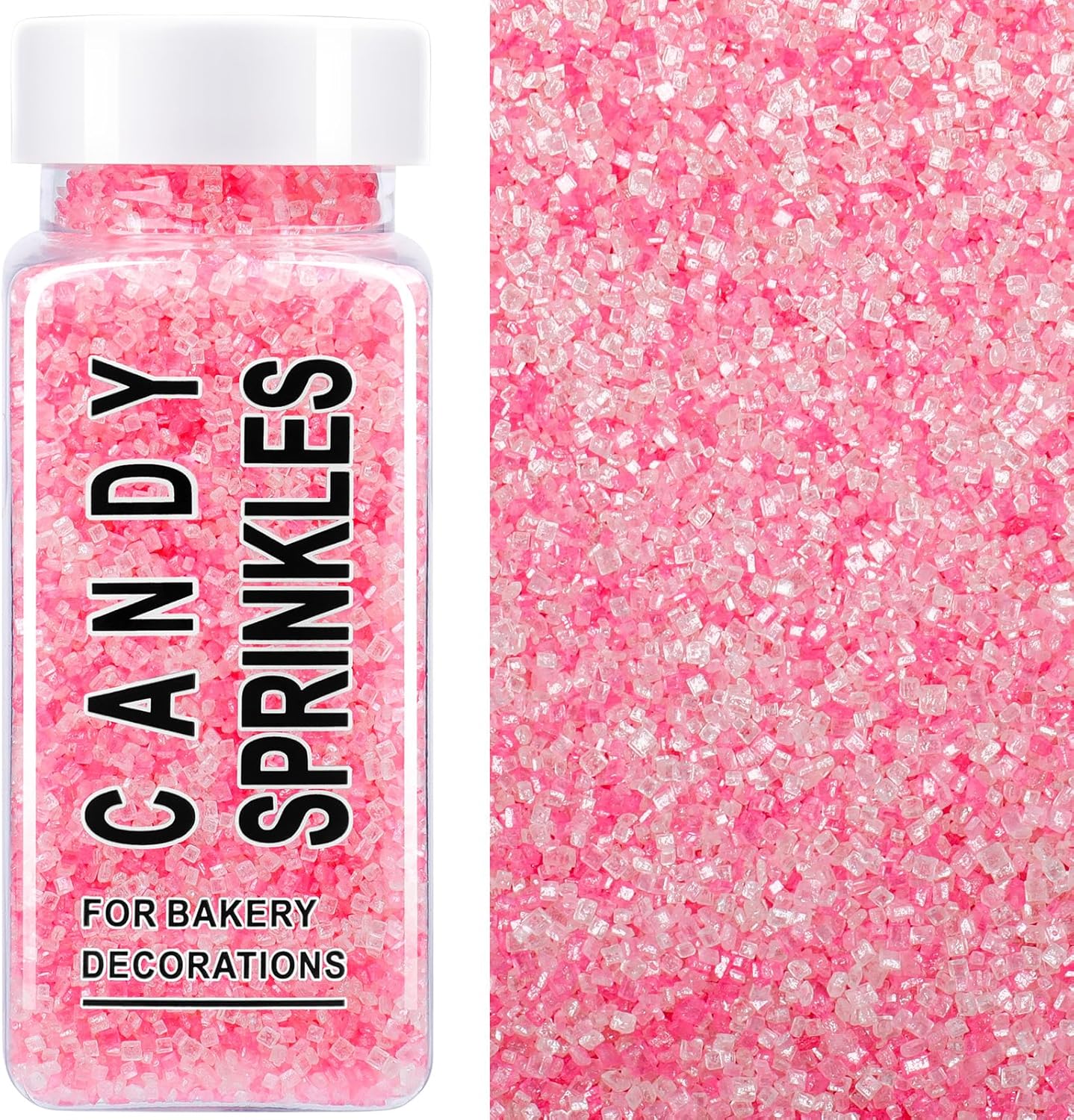 Valentines Pink and White Sanding Sugar Sprinkles Mix, 4.6 oz Edible Sparkling Sugar Crystals for Baking Topping, Cupcake, Cookie, Ice Cream & Cake Decorating, Wedding Shower Princess Party Supplies