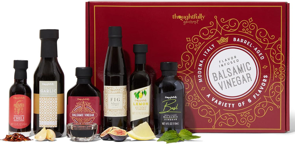Thoughtfully Gourmet, Balsamic Vinegar Gift Set, Flavors Include Fig, Chili, Garlic and More, IGP Certified, Crafted in Modena, Italy, Halal Certified, Pack of 6