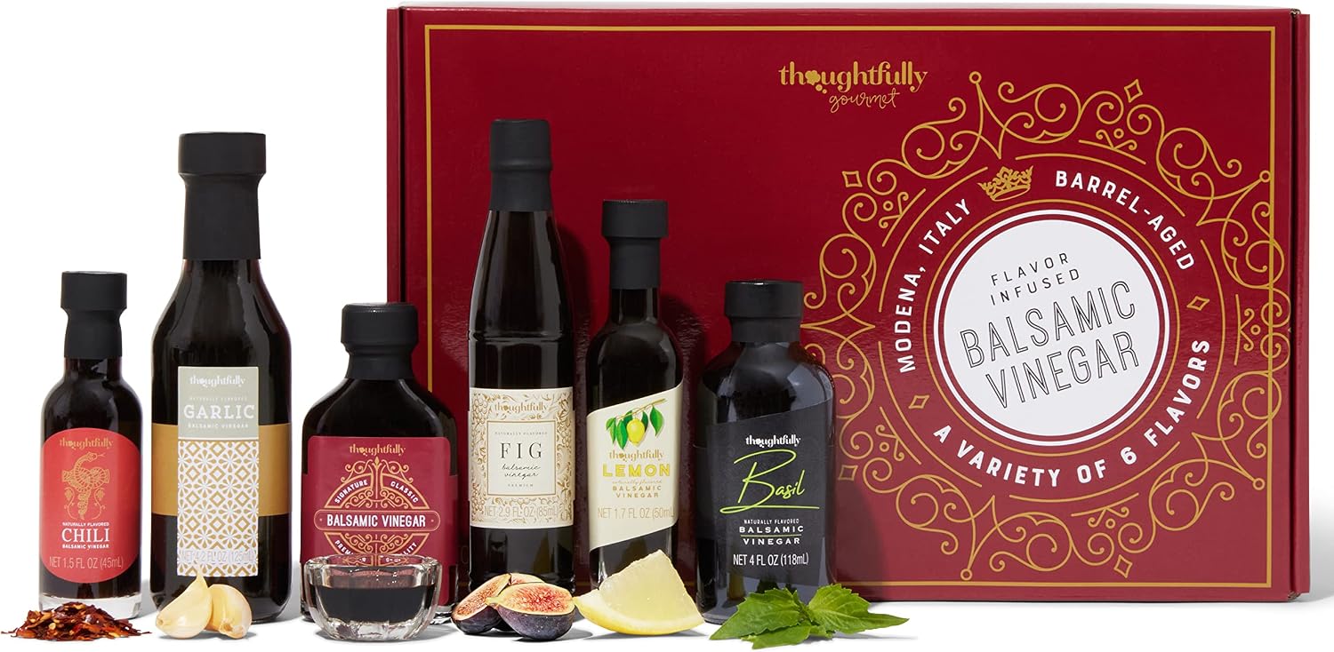 Thoughtfully Gourmet, Balsamic Vinegar Gift Set, Flavors Include Fig, Chili, Garlic and More, IGP Certified, Crafted in Modena, Italy, Halal Certified, Pack of 6