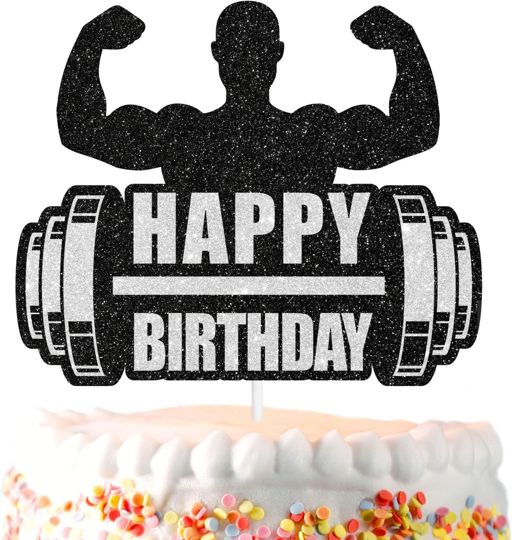 Black Glitter Weightlifting Cake Topper-Gym Party, Fitness Enthusiast,Trainer Birthday Party or Sports Themed Party Decoration.SugarGera