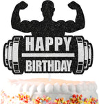 Black Glitter Weightlifting Cake Topper-Gym Party, Fitness Enthusiast,Trainer Birthday Party or Sports Themed Party Decoration.SugarGera