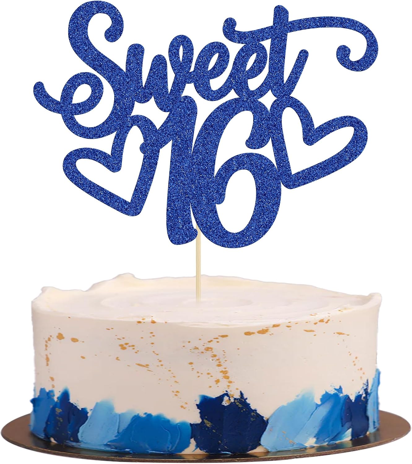 Gyufise 1Pc Sweet Teenager 16 Cake Topper Glitter 16th Birthday Cake Pick for Cheers to 16 Years Old 16th Birthday Party Cake Decorations Supplies Blue