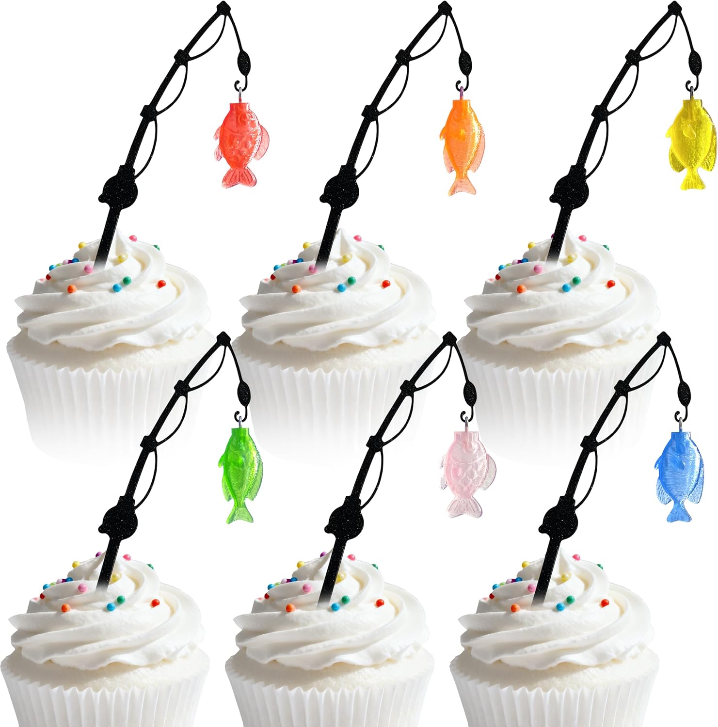 30 Pcs Mini Fishing Rod Cupcake Decorations, Suitable for Cupcake Decoration at Fishing Parties