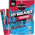 Jack Link's x MrBeast Original Mini Beef Jerky Sticks - Individually Wrapped Protein Snacks - 6g Protein per Serving - Made with 100% Real Beef - (12 Pack) 0.5 oz Meat Sticks