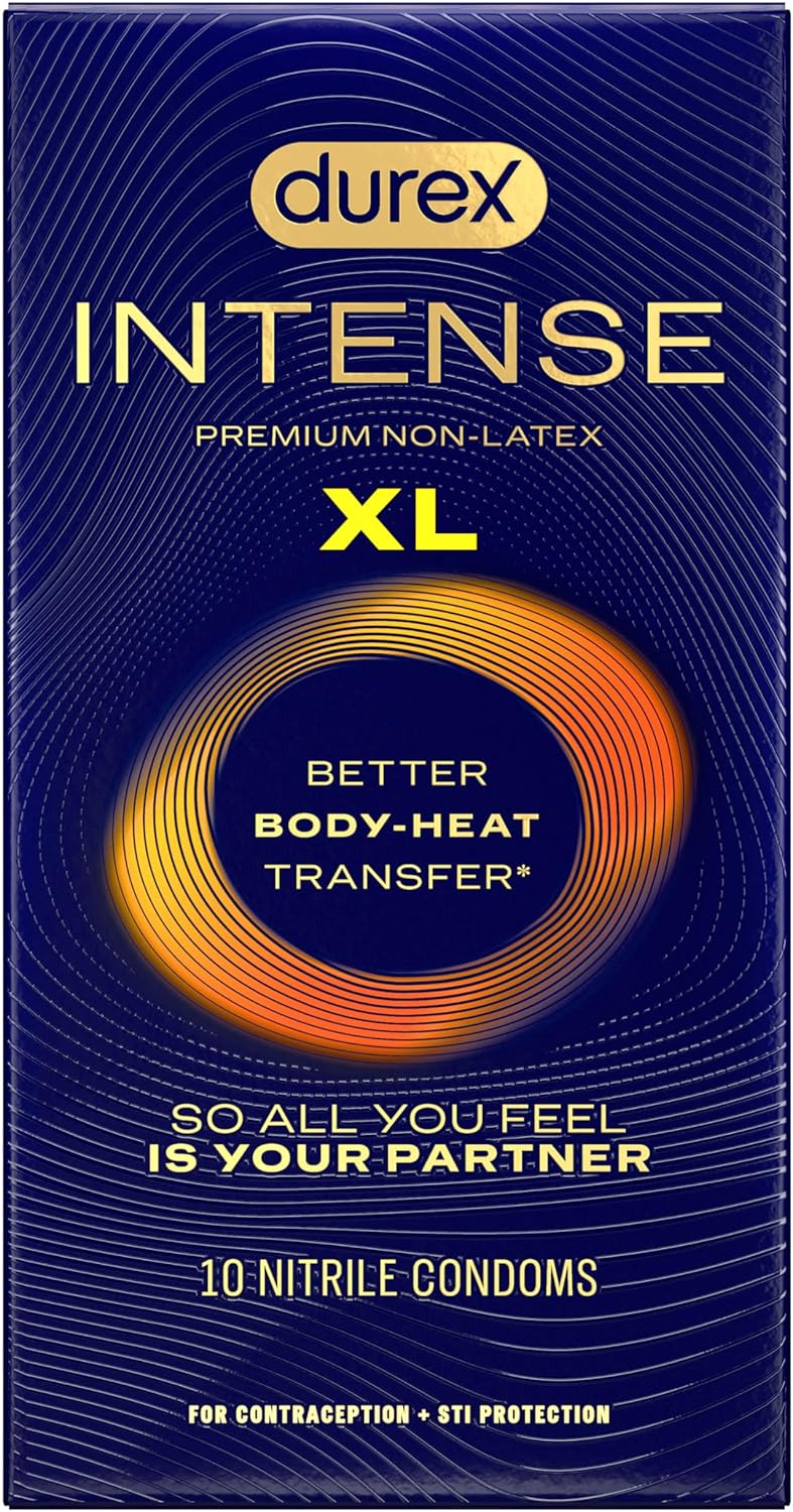 Durex Intense XL Non Latex Condoms, Ultra Thin Condoms Lubricated with Silicone Lube, Latex Free, Premium Nitrile, 10 Count